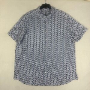 Perry Ellis Mens Shirt 3XL Blue White Geometric Print Short Sleeve Stretch